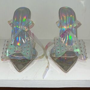 Iridescent Silver Bow High Heels size 5